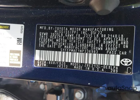 2022 Toyota Corolla Le z USA, uszkodzony, nr VIN 5YFEPMAE1NP336983